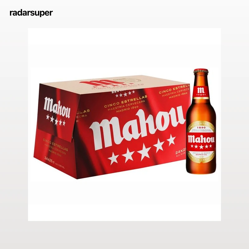 MAHOU 5 ESTRELLAS Cerveza pack de 24 botellas de 25 cl