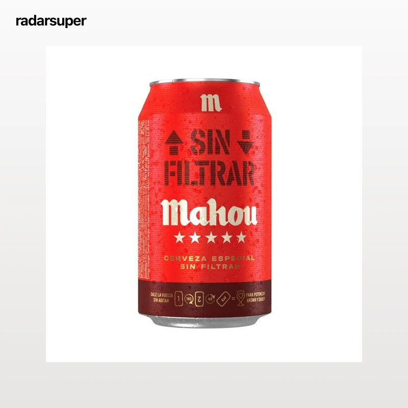 MAHOU 5 ESTRELLAS Cerveza Sin Filtrar lata de 33 cl.