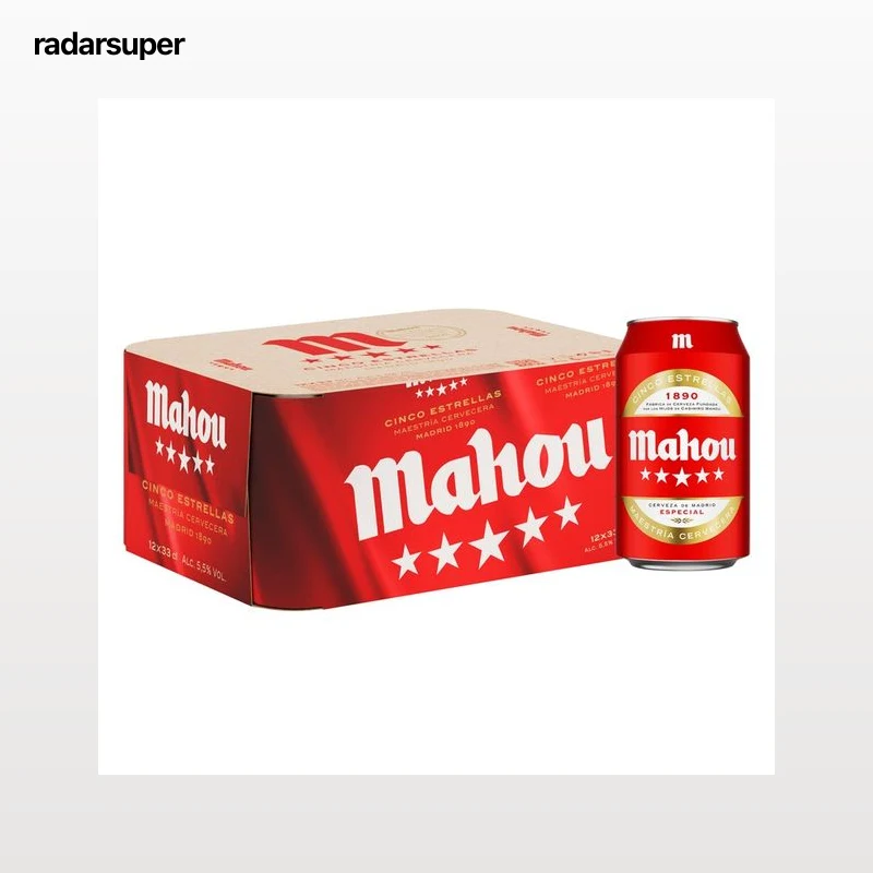 MAHOU 5 ESTRELLAS Cervezas pack de 12 latas de 33 cl.