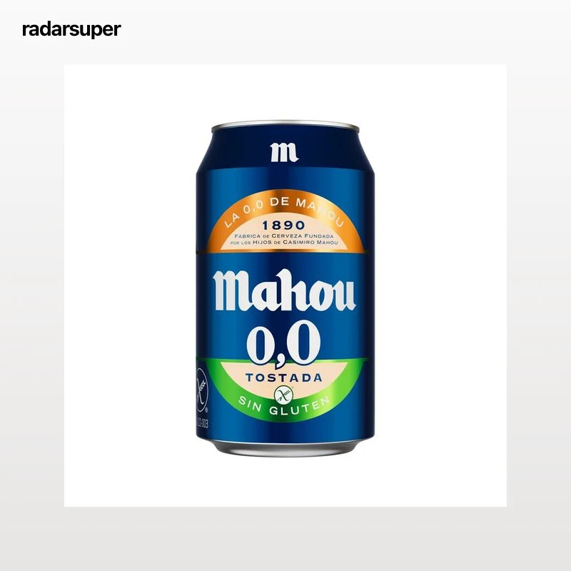 MAHOU Cerveza 0,0 % tostada sin gluten en lata 33 cl.