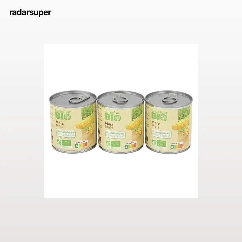 Maíz dulce ecológico Carrefour Bio pack de 3 latas de 140 g.