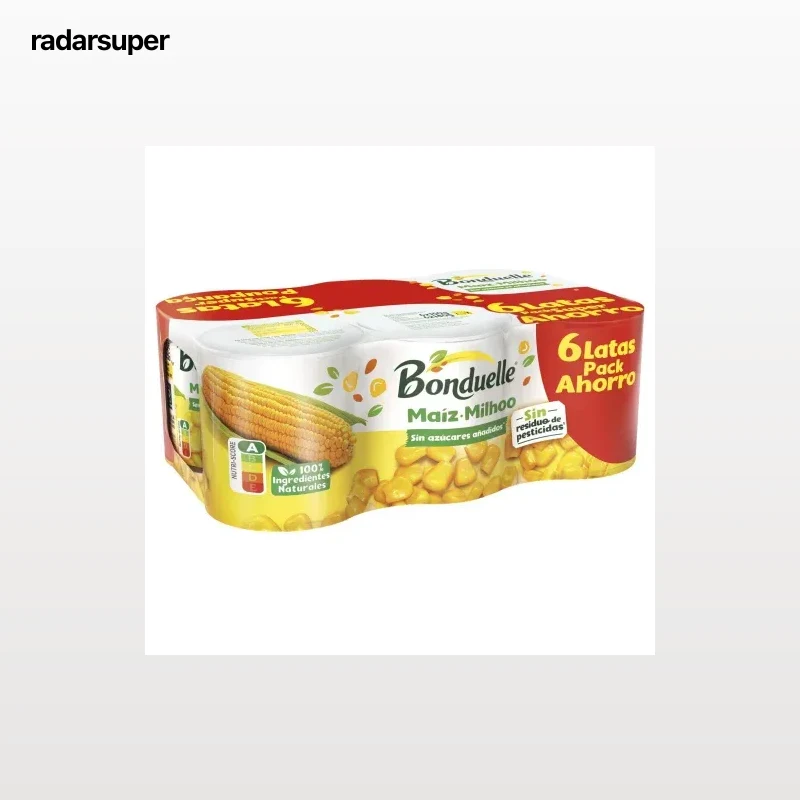 Maíz dulce sin azúcar añadido Bonduelle pack de 6 unidades de 140 g.