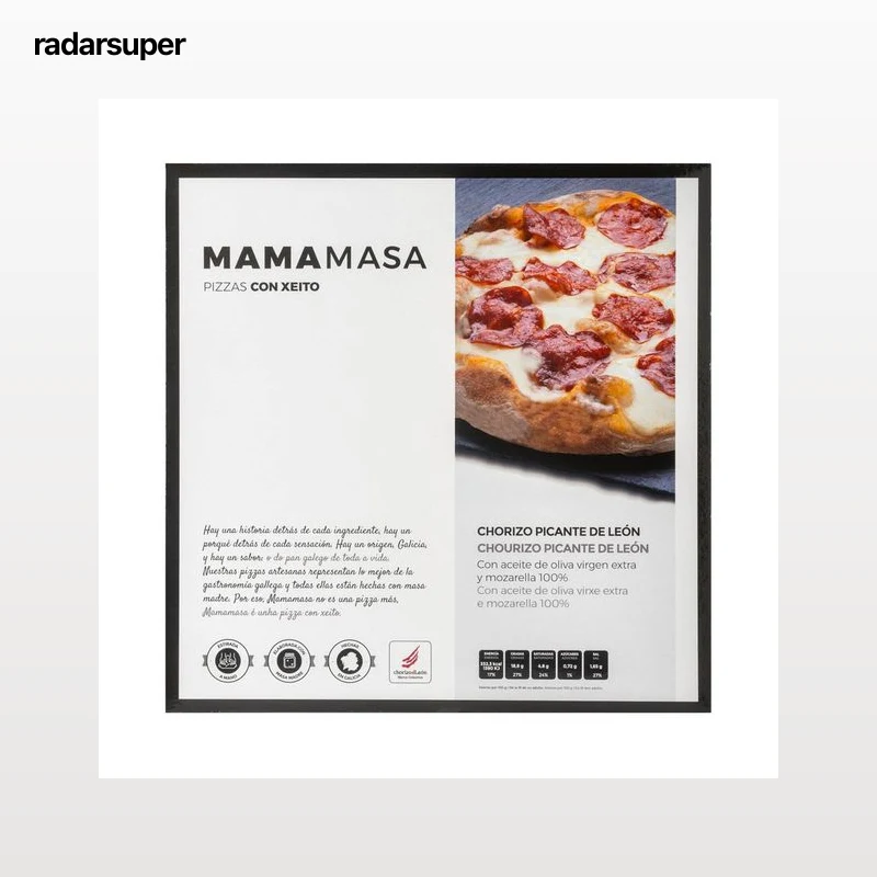 MAMAMASA Pizza congelada de chorizo picante de León, con aceite de oliva virgen extra y mozarella 370 g.