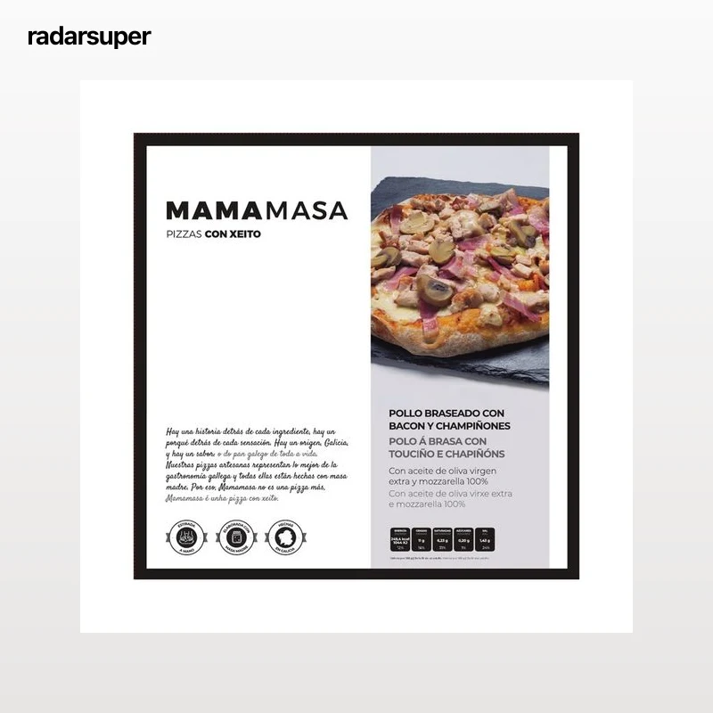 MAMAMASA Pizza congelada de pollo braseado con bacon y champiñones 420 g.