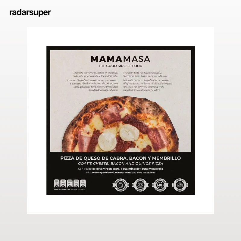 MAMAMASA Pizza congelada de queso de cabra, bacon y membrillo 500 g.