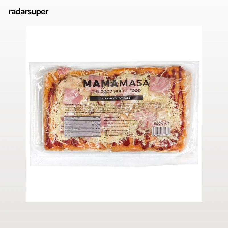 MAMAMASA Pizza fresca rectangular (30 x 18 cm) de pollo y bacon 500 g.