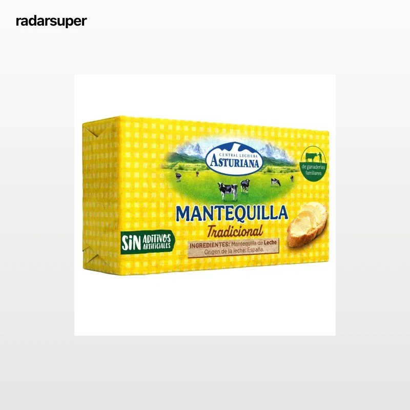 Mantequilla tradicional sin sal Central Lechera Asturiana sin colorantes 250 g.