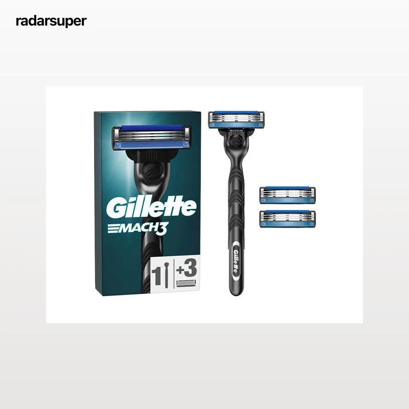 MÁQUINA DE BARBEAR COM 3 RECARGAS DE LÂMINAS MACH3 GILLETTE