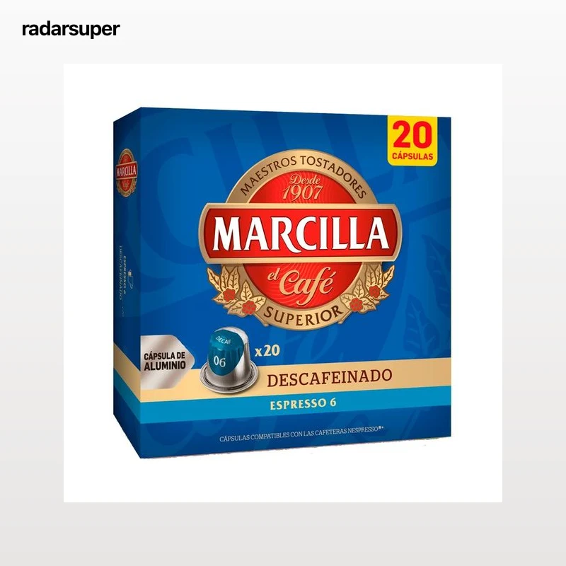 MARCILLA Café en cápsulas espresso descafeinado I6, 20 uds.
