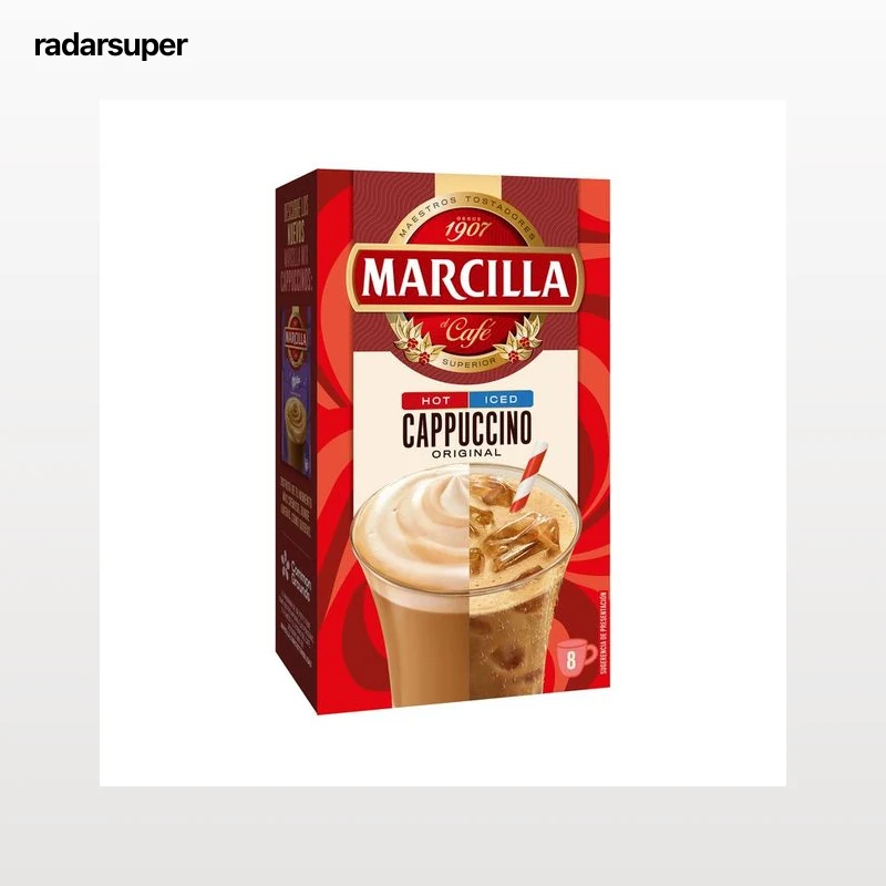 MARCILLA Café soluble cappuccino para tomar caliente o frío 8 x 17.8 g.