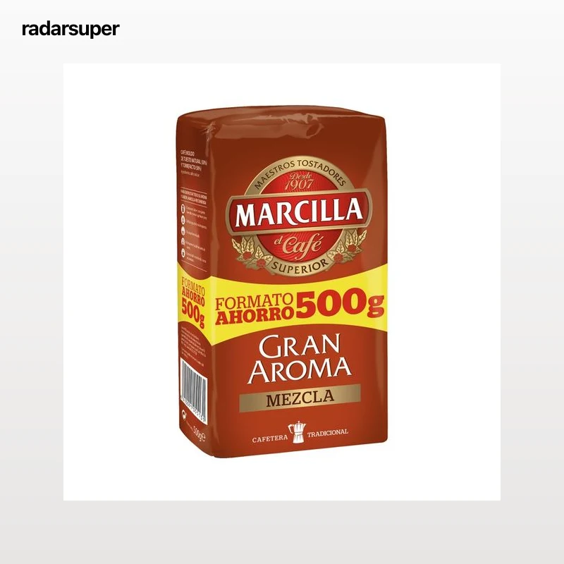 MARCILLA Gran aroma Café molido mezcla, tueste natural (50%) y torrefacto (50%) 500 g.