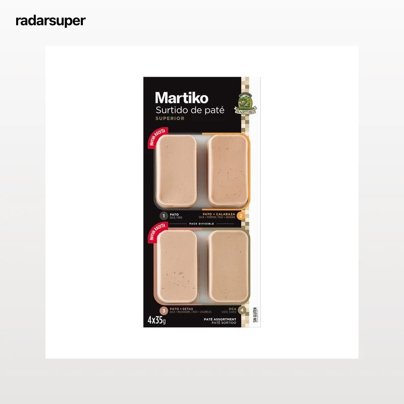 MARTIKO Surtido de pate superior (pato, pato + calabaza, pato + setas, oca) 4 x 35 g.