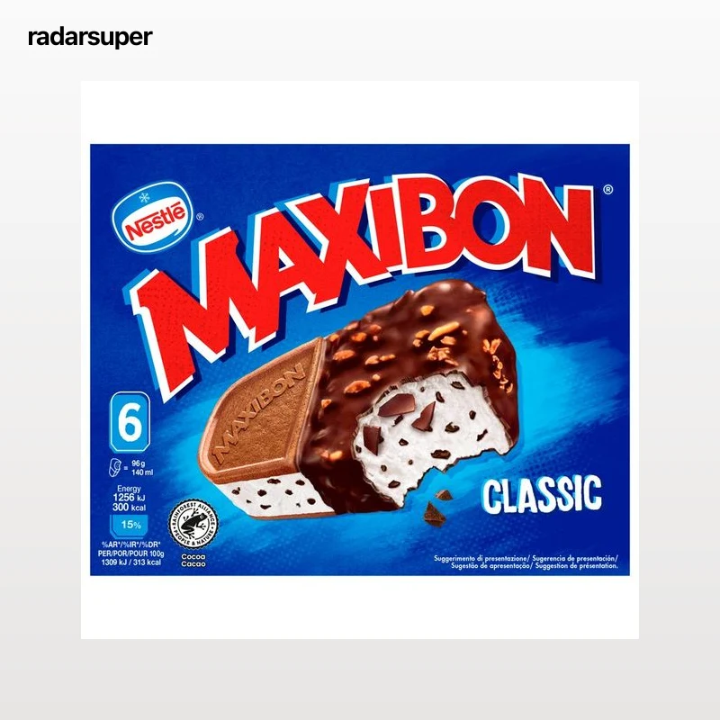 MAXIBON Classic Sandwich de helado de nata con trozos de chocolate, avellana y galleta 6 x 140 ml.