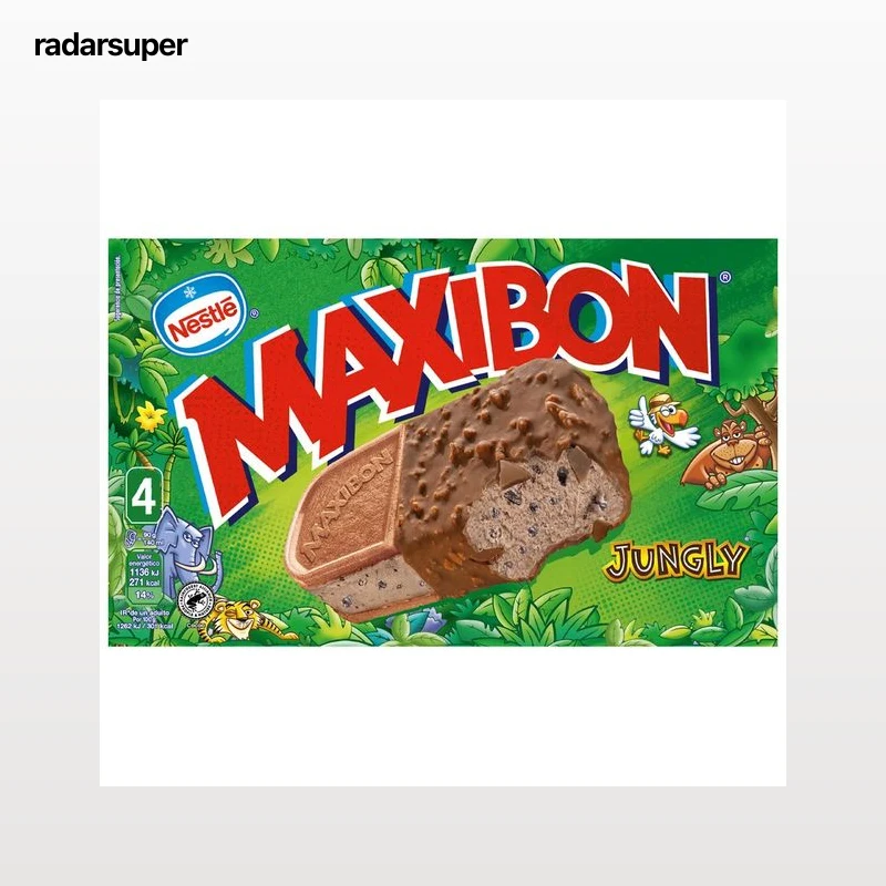 MAXIBON Jungly de Nestlé Sándwich de helado de chocolate con trozos de galletas de chocolate 4 x 140 ml.