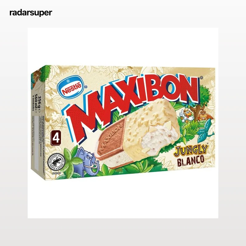 MAXIBON Jungly Sandwich de helado chocolate blanco, galletas y trocitos de galletas 4 x 140 ml.