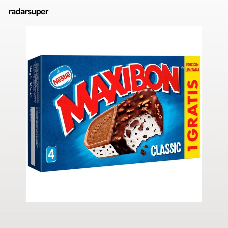 MAXIBON Sándwich de helado con nata, 1 gratis, 4 x 140 ml.