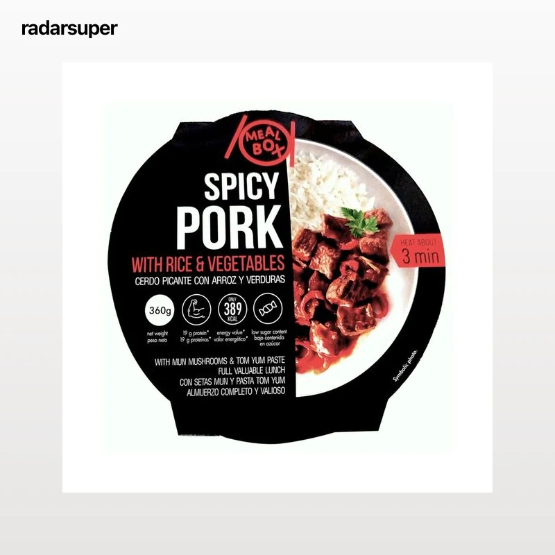 MEAL BOX Cerdo especiado con verduras y arroz, listo en 3 minutos 360 g.