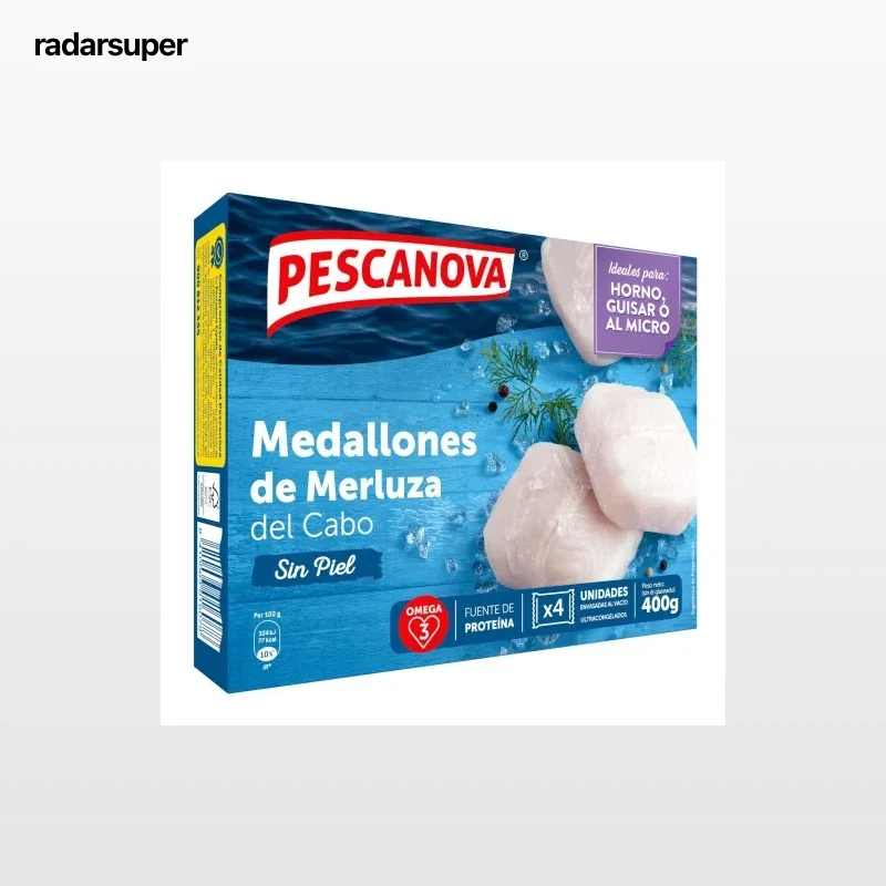 Medallones de filetes de merluza ultracongelados Pescanova 400 g.