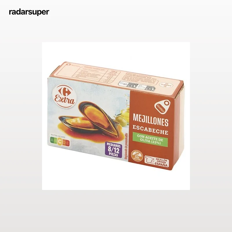 Mejillón en escabeche 8/12 Extra Carrefour sin gluten 69 g.