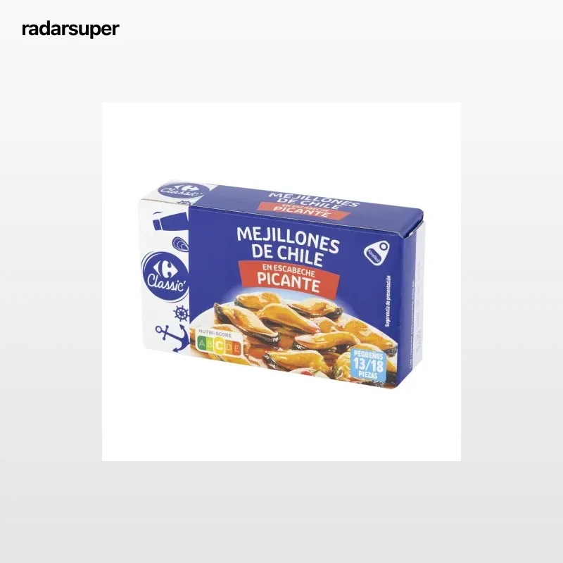 Mejillones de Chile en escabeche picante 13/18 Classic Carrefour 69 g.