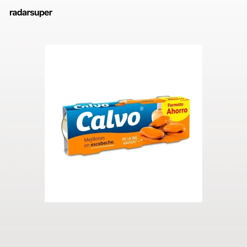 Mejillones de las rías gallegas en escabeche Calvo pack de 3 unidades de 69 g.