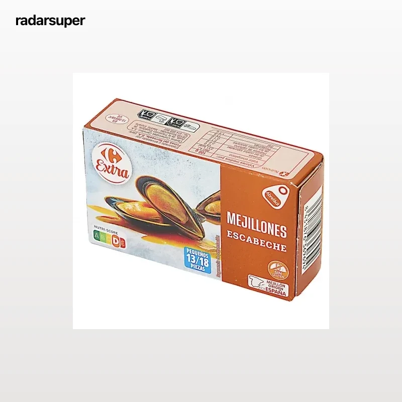 Mejillones en escabeche 13-18 Extra Carrefour sin gluten 69 g.