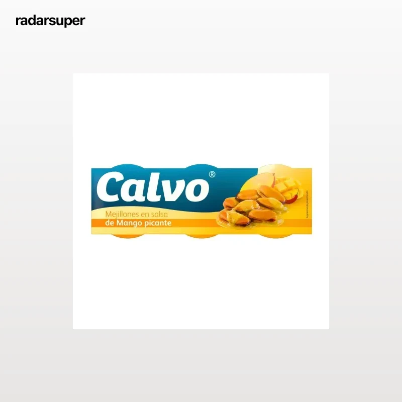 Mejillones en salsa de mango picante Calvo pack de 3 latas de 40 g.