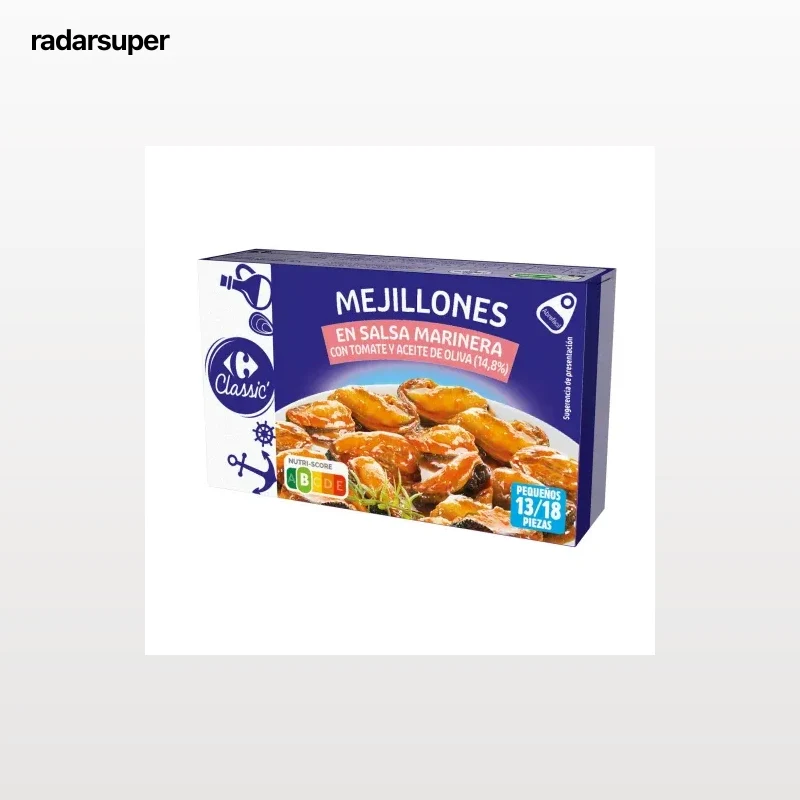 Mejillones en salsa marinera con tomate y aceite de oliva Classic Carrefour 69 g.