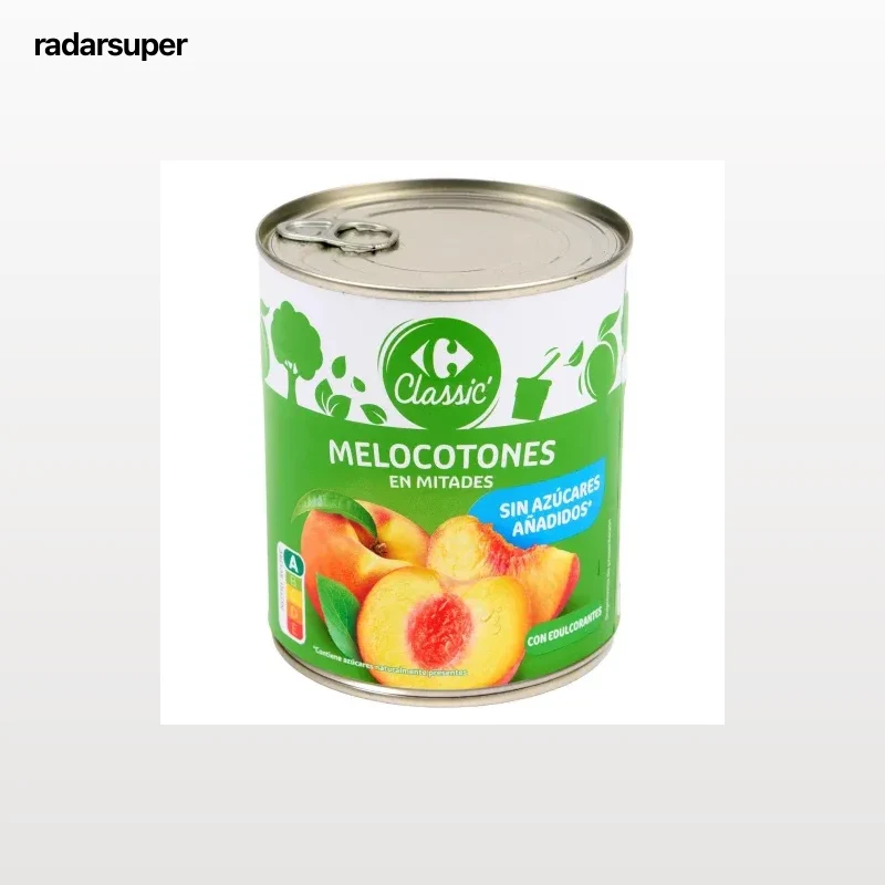 Melocotones en mitades con edulcorantes Classic Carrefour sin azúcar añadido 465 g.