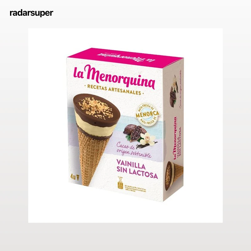 LA MENORQUINA Cono de vainilla y chocolate, sin lactosa recetas artesanales 4 X 120 ml.