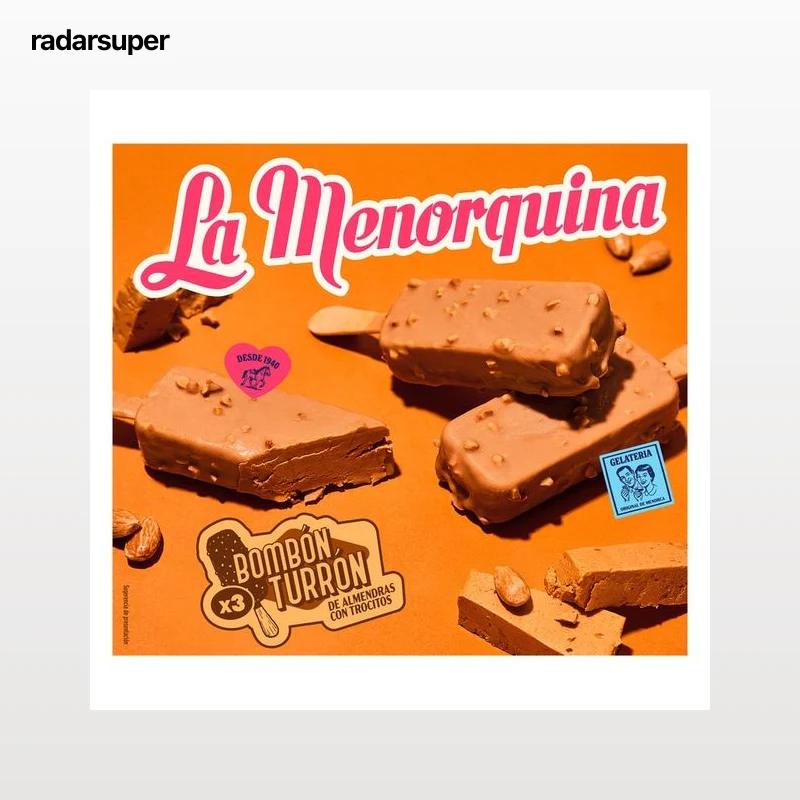 LA MENORQUINA Helado bombón de turrón de almendras con trocitos 3 x 100 ml.