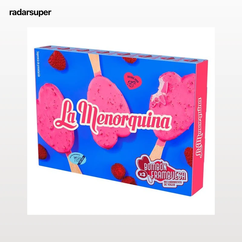 LA MENORQUINA Helado de frambuesa recubierto de yogur 3 x 100 ml.
