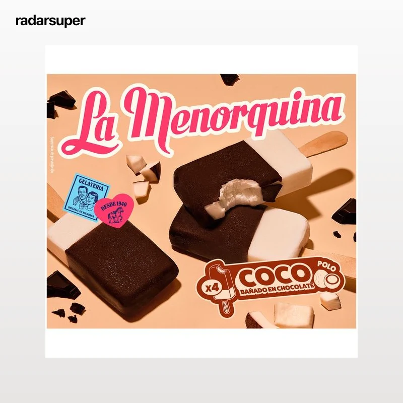 LA MENORQUINA Helado polo de coco bañado en chocolate 4 x 100 ml.