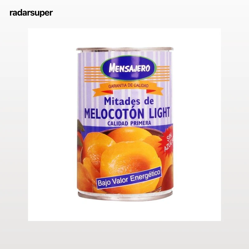 MENSAJERO Mitades de melocotón en almíbar sin azúcar añadido 240 g. peso neto escurrido