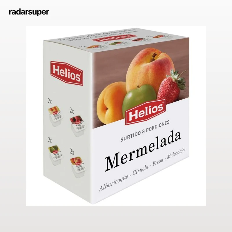 Mermeladas surtidas de melocotón, albaricoque, ciruela y fresa Helios 8x25g