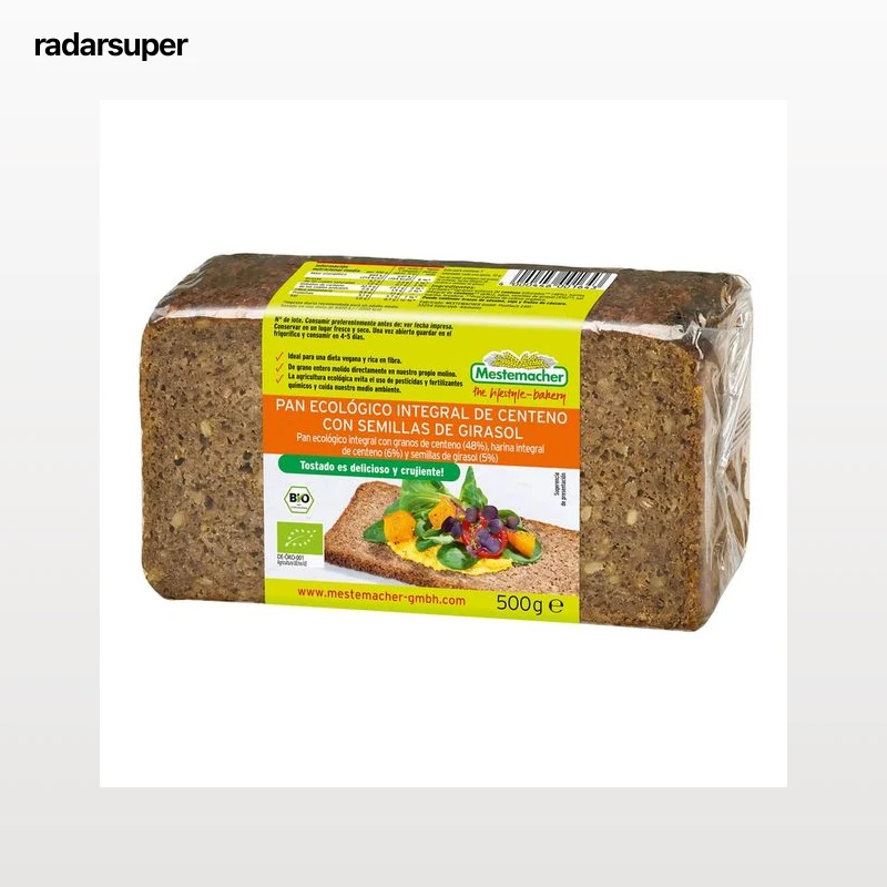 MESTEMACHER Pan ecológico integral de centeno con semillas de girasol 500 g.