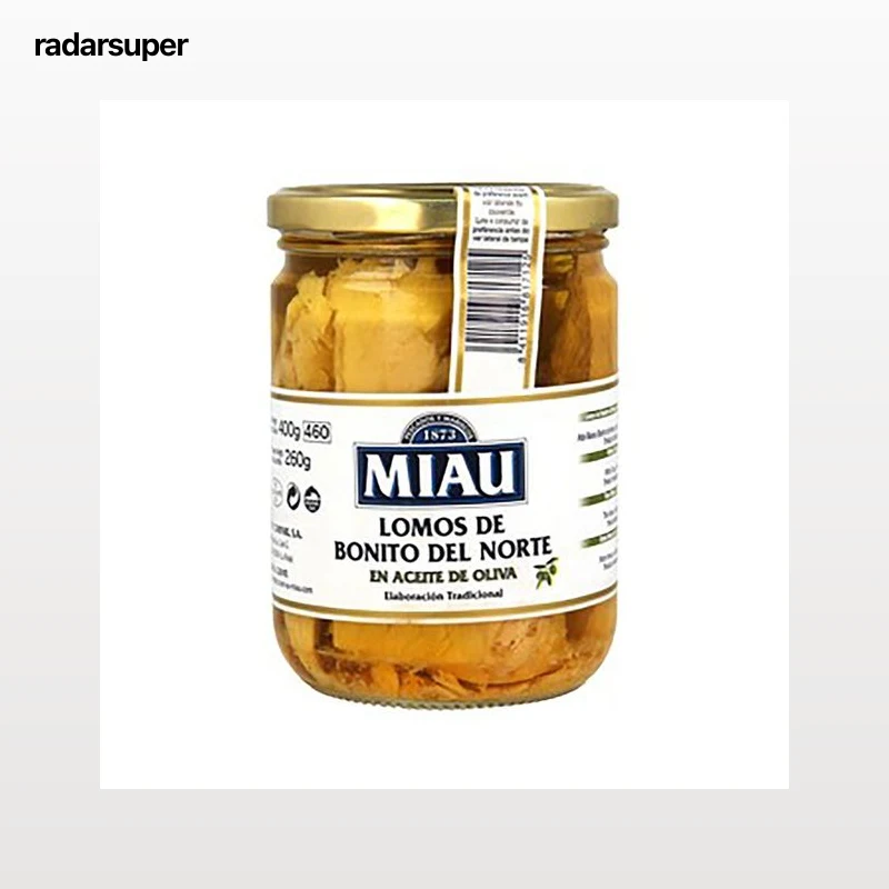 MIAU Bonito del Norte (lomos) en aceite de oliva frasco de 260 g.