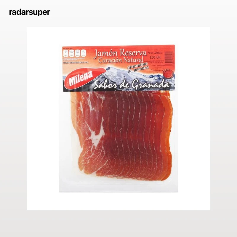 MILENA LEÓN Jamón reserva de hembra, con curación natural, cortado en lonchas MILENA LEÓN 200 g.