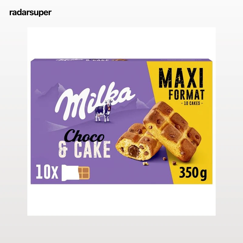 MILKA Cake&choc Bizcochitos con pepitas de chocolate con leche, rellenos de chocolate 350 g.