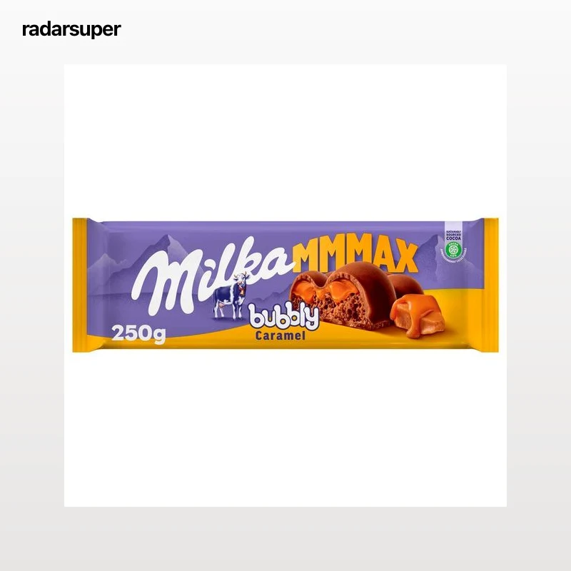 MILKA Chocolate bubbly con leche y relleno líquido de caramelo 250 g.