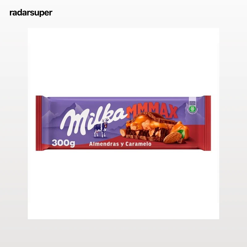 MILKA Chocolate con leche, almendras, crema y caramelo 300 g.