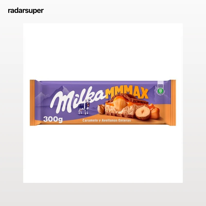MILKA Chocolate con leche con avellanas y crema de caramelo tableta de 300 g.