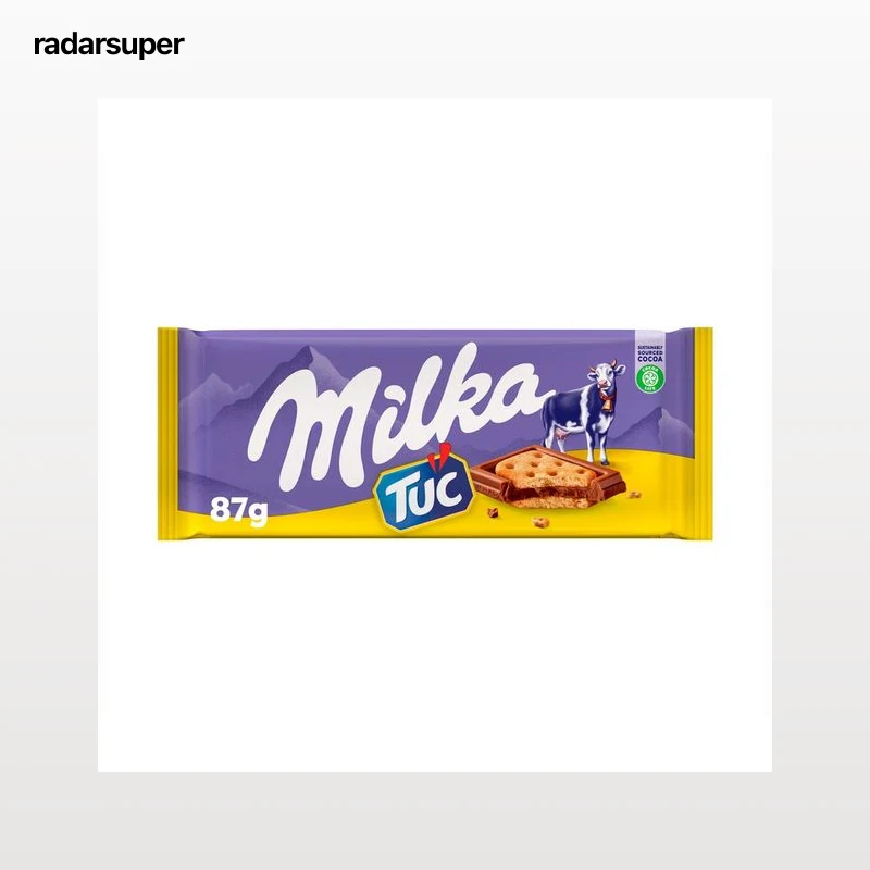 MILKA Chocolate con leche y galletas saladas, sandwich Tuc 87 g.