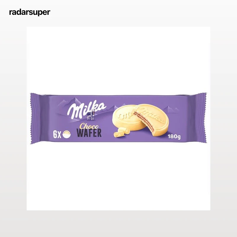 MILKA Chocowafer galletas barquillo rellenas de cacao y cubiertas de chocolate blanco de los Alpes paquete 180 g.