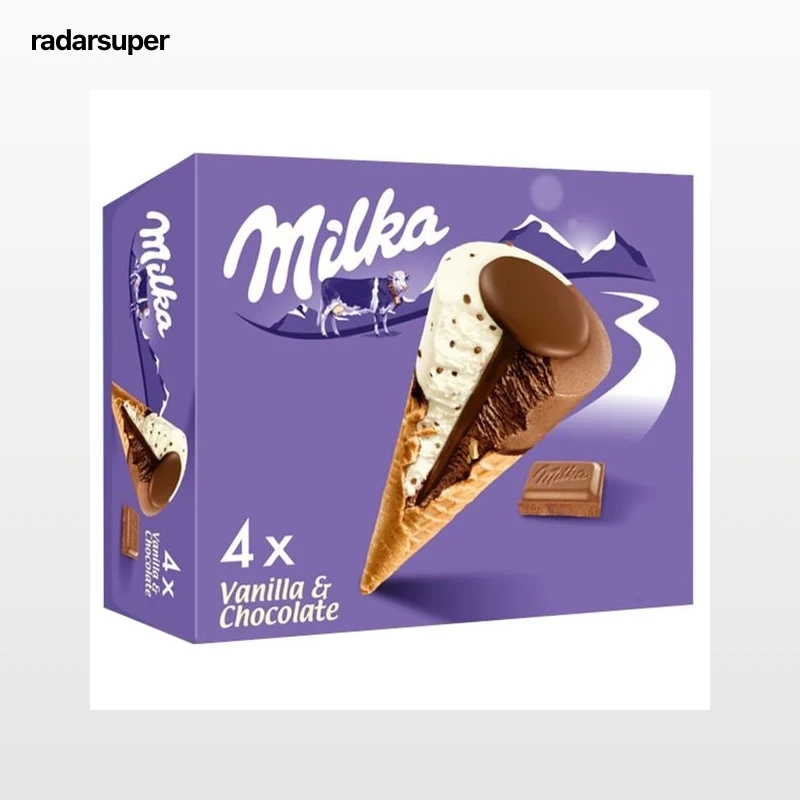 MILKA Cono de chocolate y vainilla con trocitos de chocolate 4 x 110 ml.