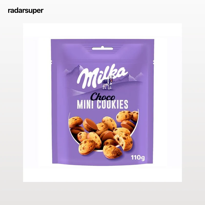 MILKA Galletas mini cookies con Pepitas de Chocolate con Leche y Cubiertas con Chocolate con Leche de los Alpes bolsa 110 g.