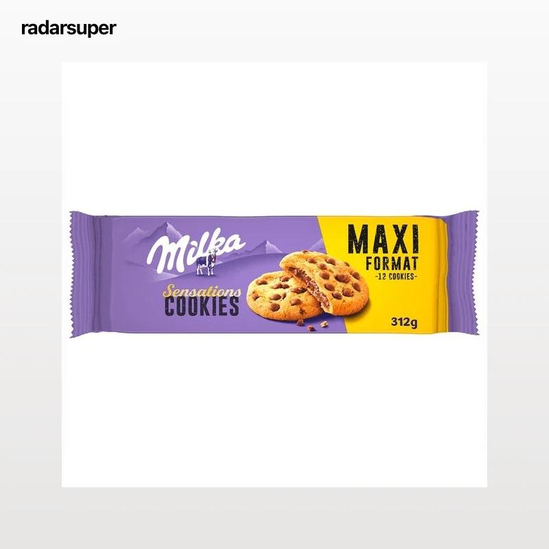 MILKA Sensations galleta con Pepitas de Chocolate y Relleno de Chocolate con Leche de los Alpes paquete 300 g.
