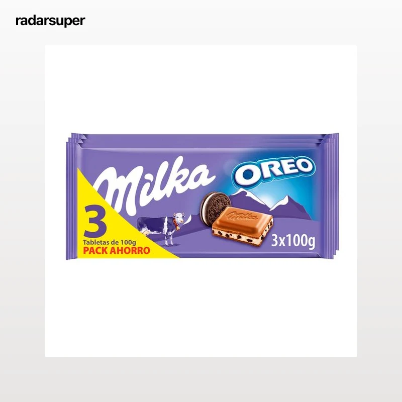 MILKA Tabletas de chocolate de leche con trozos de Oreo 3 uds. 100 g.