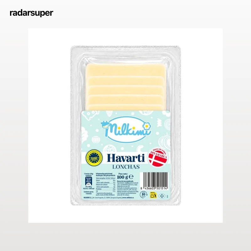 MILKIMI Queso Havarti en lonchas con Indicación Geográfica Protegida (IGP) 100 g.