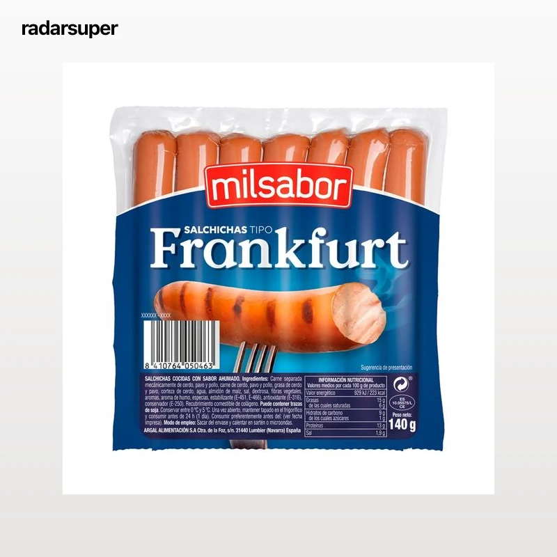 MILSABOR Salchichas cocidas de cerdo con sabor ahumado, tipo Frankfurt 140 g.